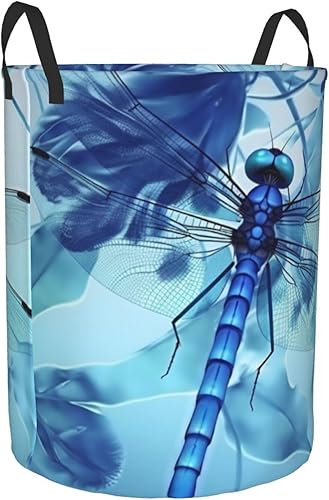 Miniatura 2 de Cesta circular con estampado de libélula azul artística impermeable, cesta organizadora de almacenamiento con asas para ropa, juguetes, tamaño