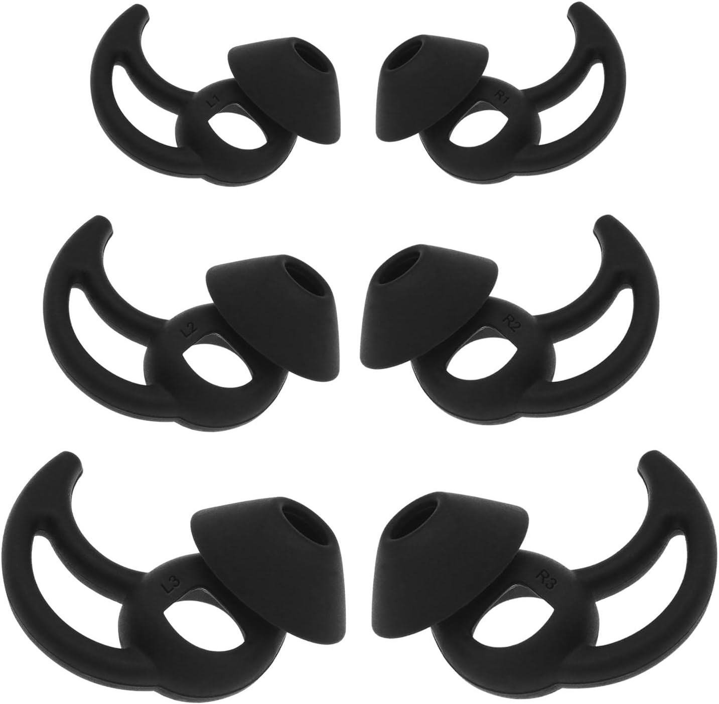 3 Pairs Earbuds Cover Silicone Earhooks Ear Loops In-Ear Earbuds Tips with Wings Compatible with Bo-se QuietComfort and Sport Earphones S M L Black