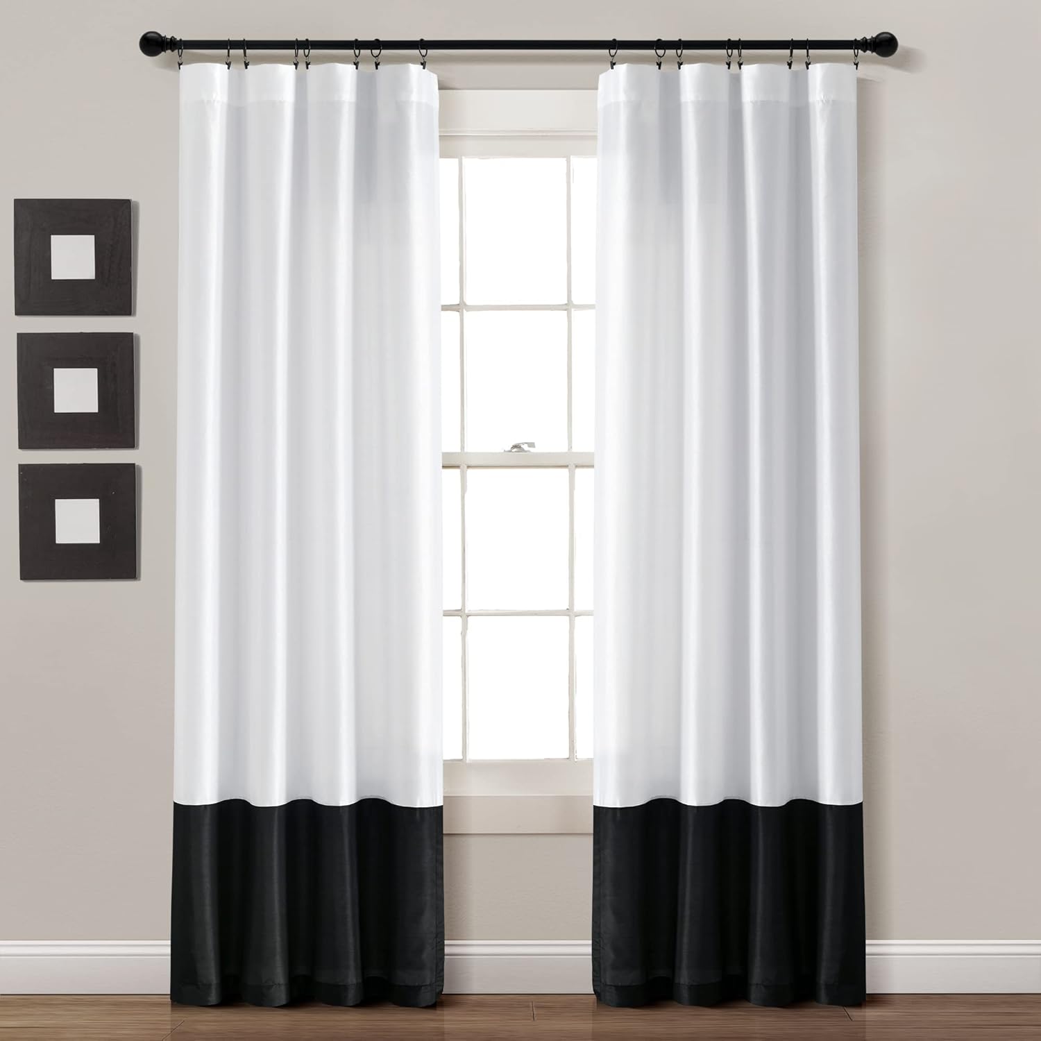 Lush Decor Milione Fiori Light Filtering Window Curtain Panels Set 42" W x 84" L White & Black - White Curtains for Bedroom - Living Room Curtains