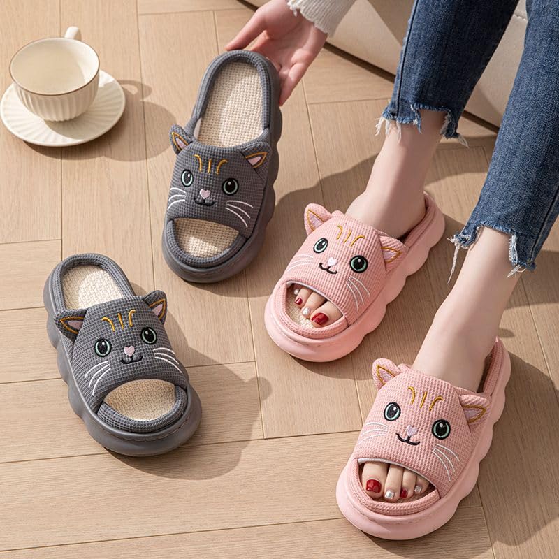 Cute Kawaii Multi Colored Cat Linen Slipper Non-Slip Indoor Slipper4