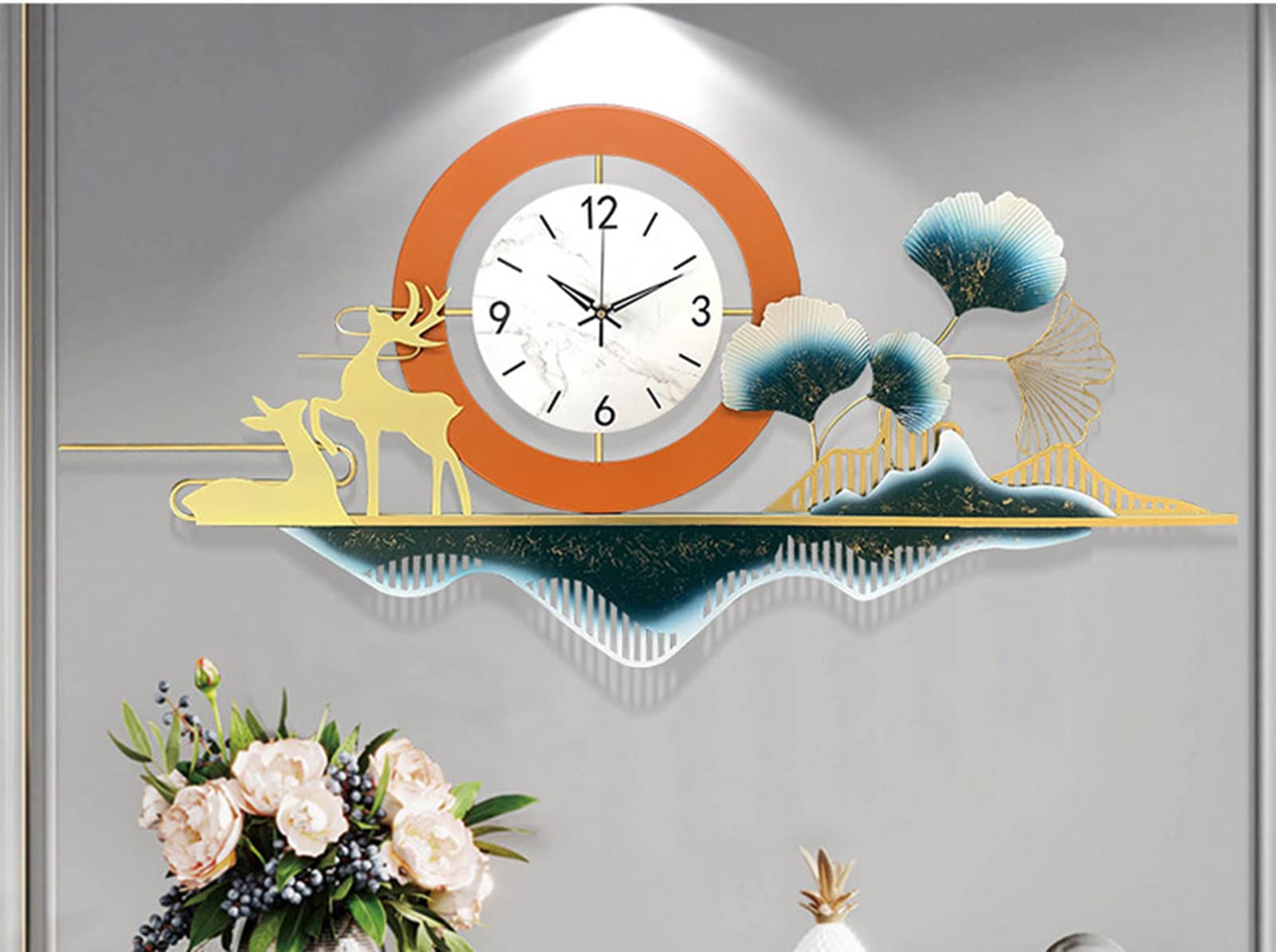 TYUHDUYUR Wall Clock for Living Room Decor, Modern Elk Metal Art Wall Clock, Silent Non-Ticking, Suitable for Bedroom, Office, Dining Room,59 inches (45.7 Inches)