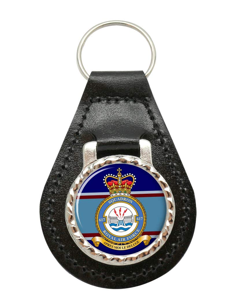 Giftshop Uk Unisex Black Leather And Silver Metal 617 Squadron, Raf Leather Key Fob