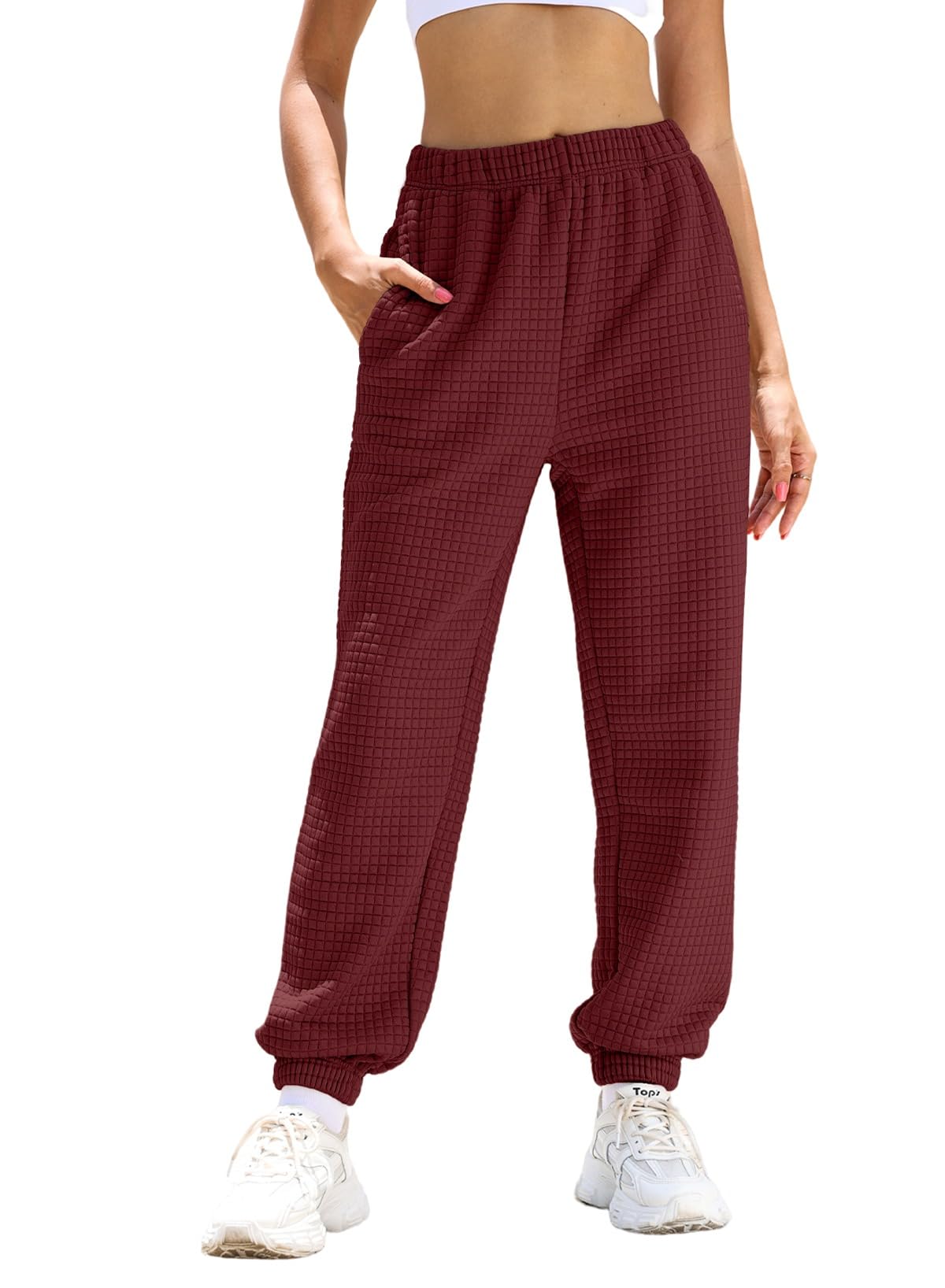 HerseasWomen's Sweatpants Comfy Waffle Knit High Waisted Active Jogger Pants Baggy Lounge Workout Bottoms with Pockets
