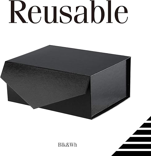 Miniatura 3 de BLK&WH 5 cajas de regalo de 9 x 6.5 x 3.8 pulgadas, cajas de regalo negras, cajas de padrino, cajas plegables con tapas de cierre magnético para
