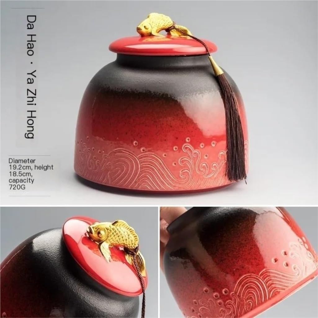 SONGCHAO Sugar Jar Ceramic Storage Jar, Retro Sealed Tea Jar, Creative Wave Silver Fish Shape Tea Jar, Porcelain Jar, Home Decoration Tea Canister (Color : C, Size : 19.2cm)