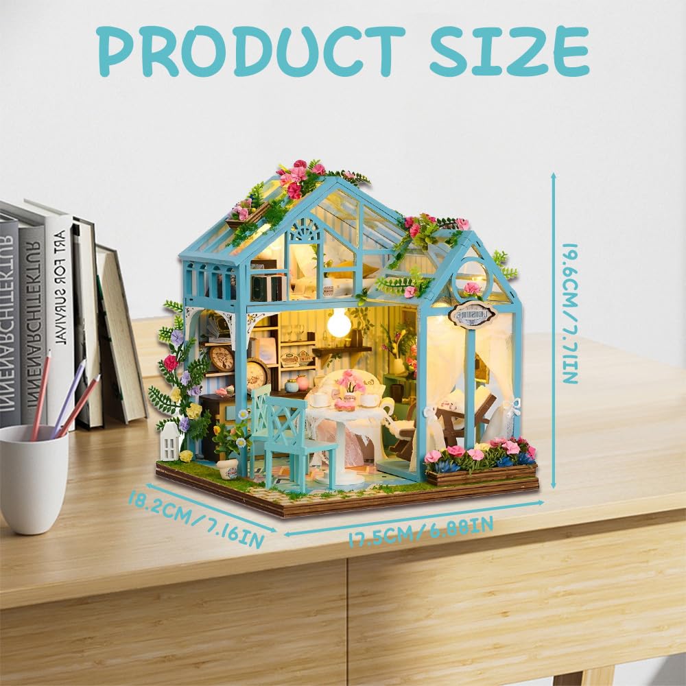 Casa de Muñecas en Miniatura Maquetas, DIY Miniature House Maquetas, Miniatura Invernadero con Luz, DIY Casa en Miniatura para Adultos, Regalo para Niño Adultos Cumpleaños Navidad