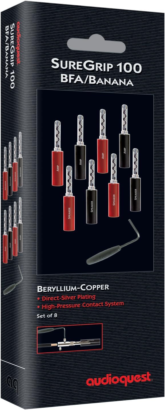 AudioQuest SureGrip® 100 Banana Speaker Connectors - Fits up to 9 AWG Speaker Cables - Silver - Set of 8