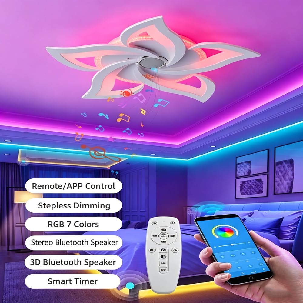 LED Plafoniera Lampada Da Soffitto Dimmerabile Cambio Colore, Telecomando Controllo Tramite App Petali Creativi Altoparlante Bluetooth RGB Lampada Musicale Per Soggiorno Camera Letto,A