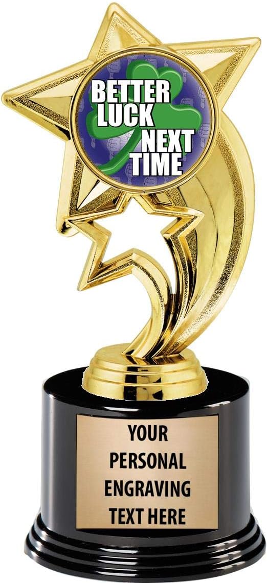 Crown Awards Last Place Trophies with Custom Engraving, 7.25" Personalized Better Luck Next Time Loser Trophy On Deluxe Round Base Prime