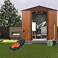 Kaimei 6ft x 6ft Outdoor Storage Shed Coffee Color Metal Shed with Window & Metal Floor Base, Sliding Doors, Padlock, Assembly Included