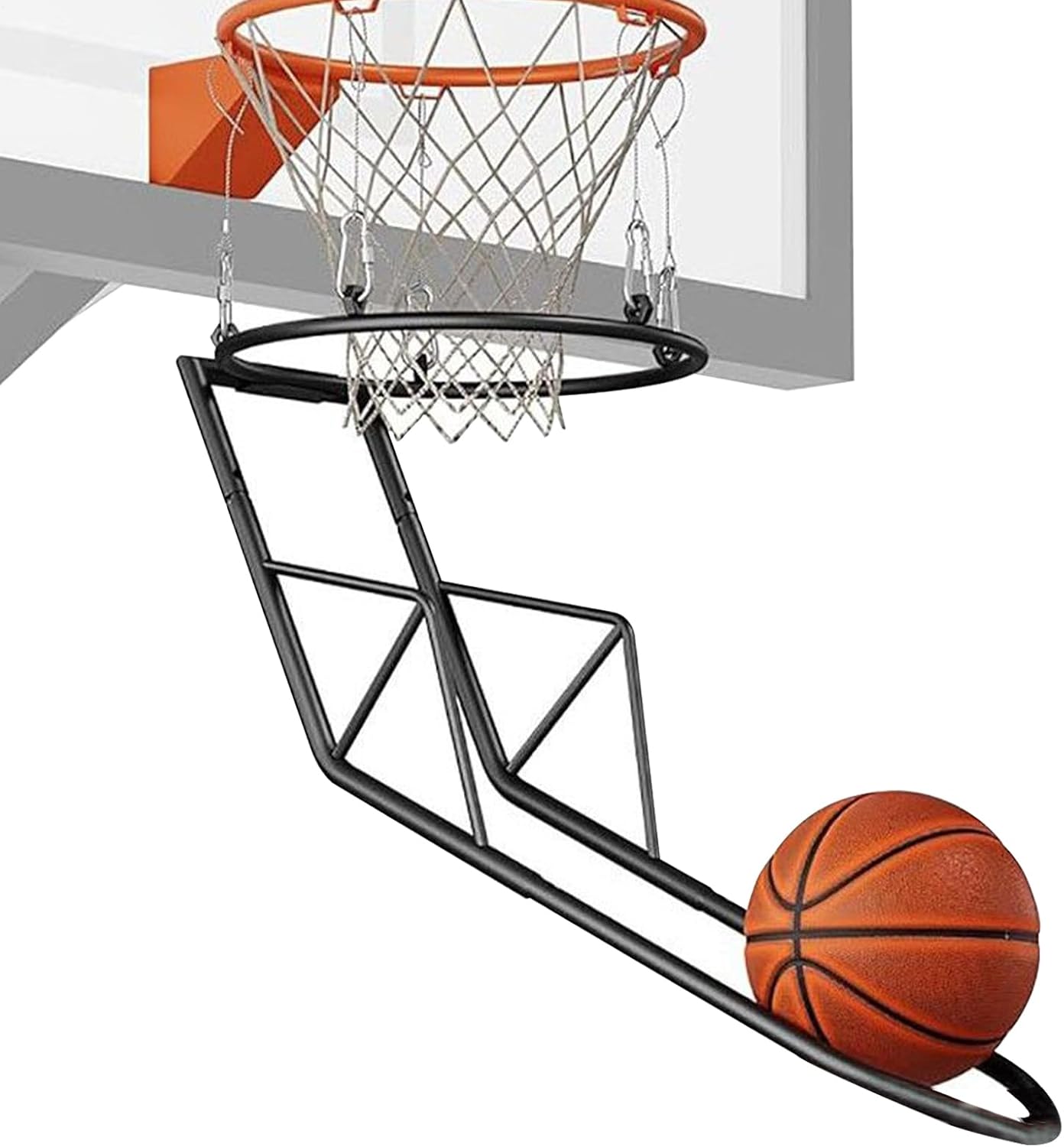 Ball Return for Basketball Hoop - Metal Training Accessory, Hoop Catcher for Indoor Practice, Sturdy Rebound Device with Easy Setup, Sports Equipment, Skill Aid for Backyard and School Gym