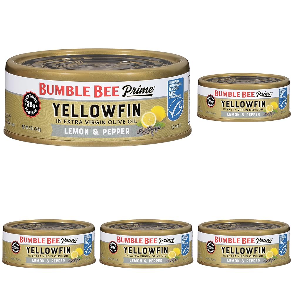 Bumble Bee Prime Lemon Pepper Flavored Yellowfin Ahi Tuna in Extra Virgin Olive Oil, 5 oz Can (5-Pack)