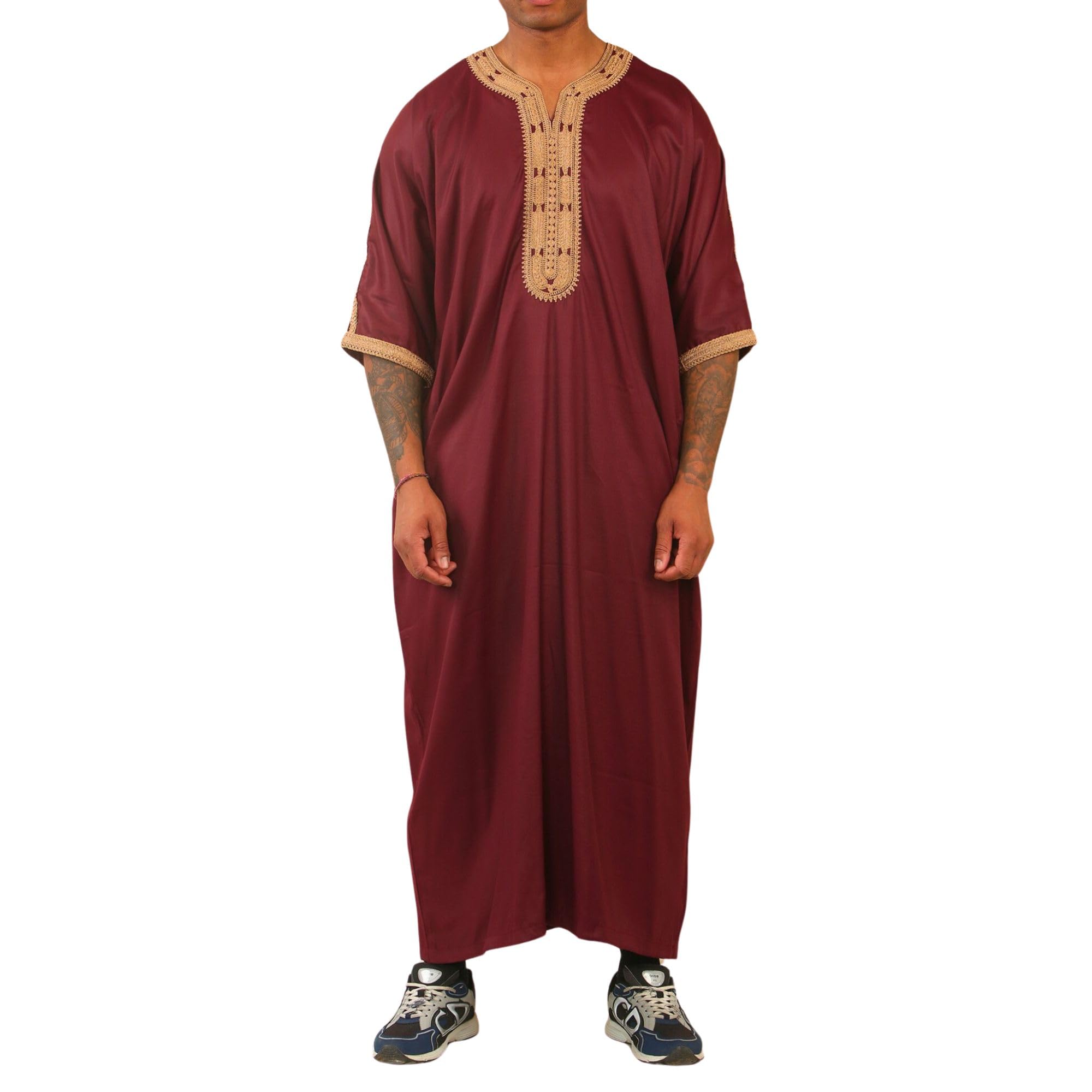 Infinity Leather Men's Burgundy Moroccan Thobe Jubba Robe Eid Djellaba Gandoura