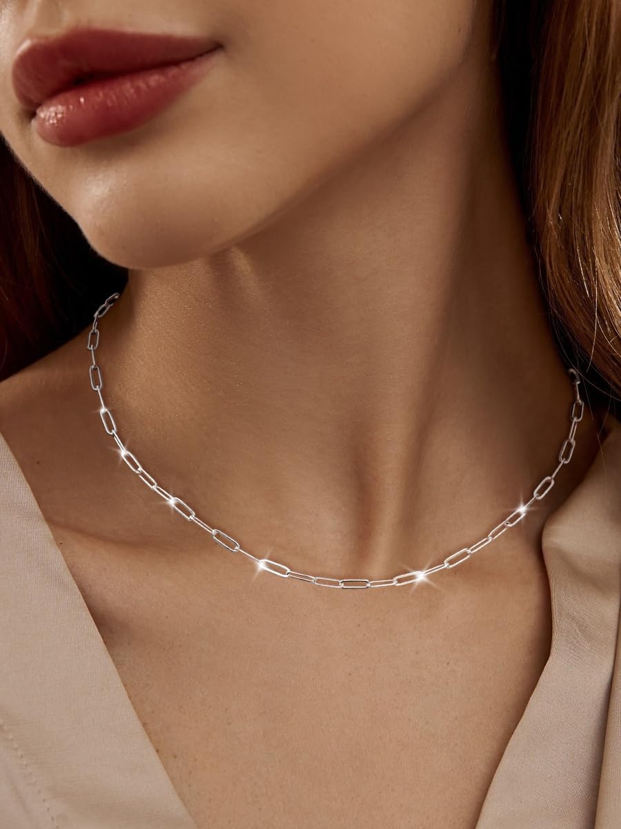 MBW Silver Paperclip Chain Necklace for Women,Dainty Sterling Silver Choker Necklaces for Women Trendy Simple Long Chunky Minimalist Waterproof Link Necklace Jewelry Gifts for Women 16/18/20 in - Image 3