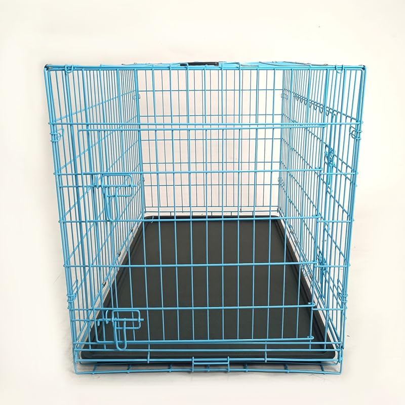 30-Inch Folding Metal Dog Crate for Small and Medium Breeds – Double-Door Kennel with Divider, Removable Tray, and Carry Handle – Ideal for Indoor and Outdoor - Blue