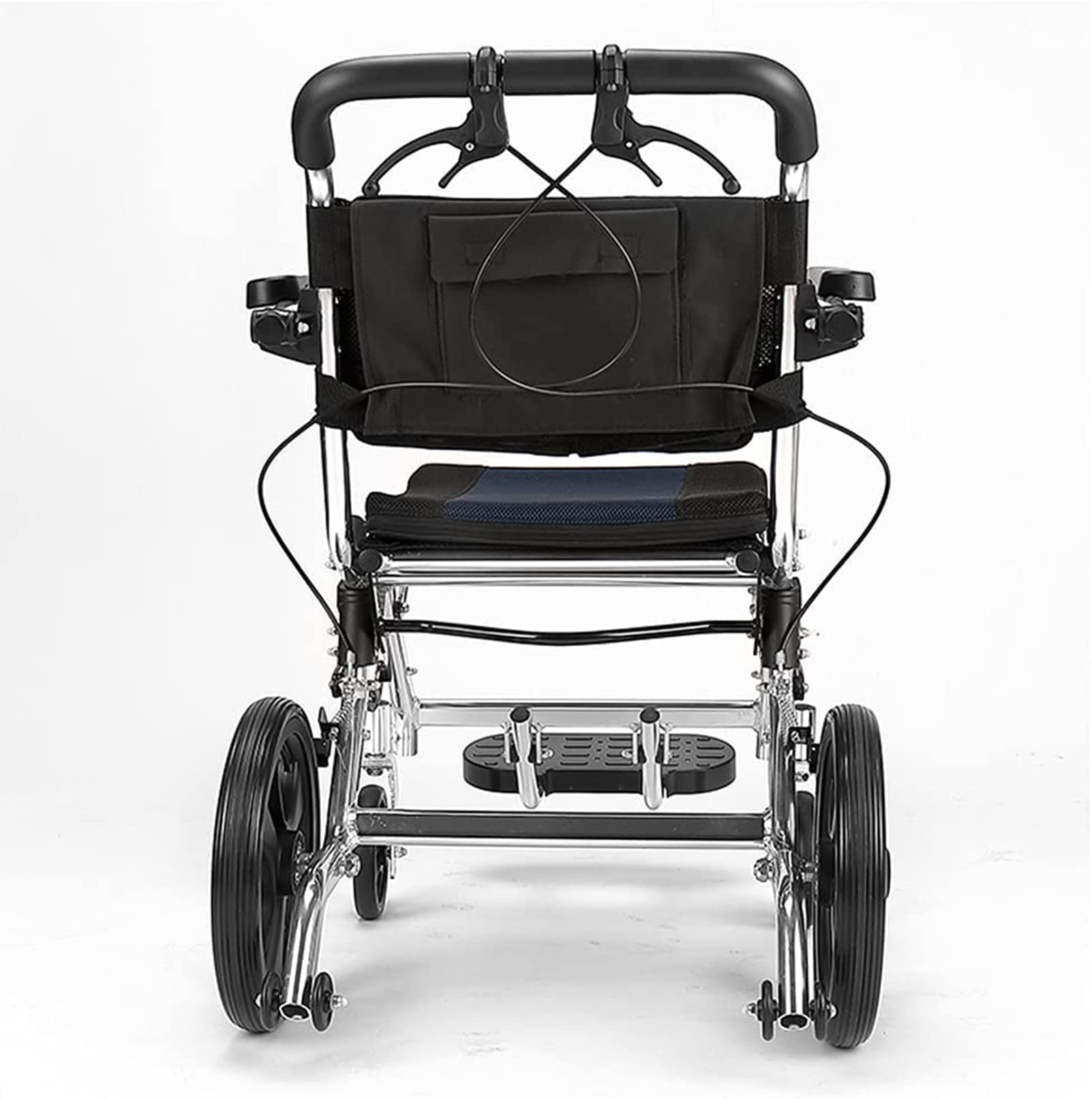 Silla de ruedas de viaje ultraligera, silla de ruedas plegable de aluminio propulsada por asistente con frenos de asistente, silla de viaje de tránsito portátil para personas mayores discapacitadas,