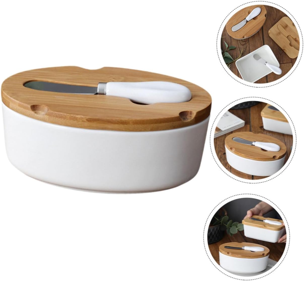 Ter Knife Ceramic Disc Set Butter Box Bamboo Lid Butter Preservation Box Butter Slicer Butter Container