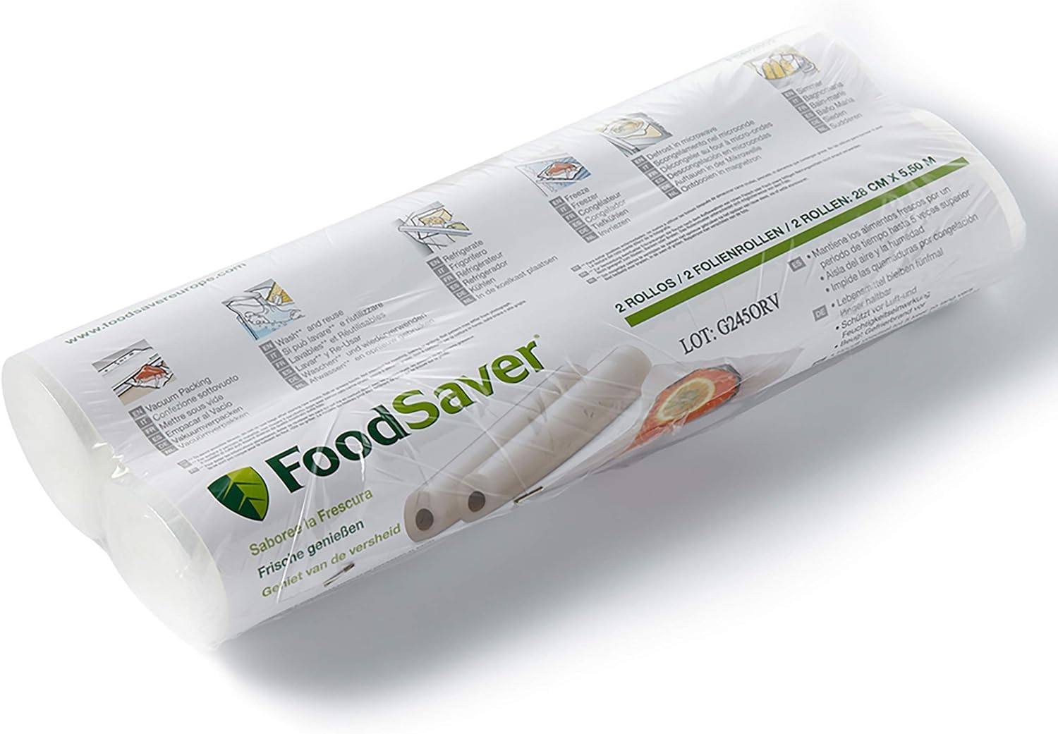 FoodSaver FSR2002-I Rouleaux de Mise sous Vide, pour Machine sous Vide Foodsaver, Pack de 2 (20cm x 6.7m Chaque) + FSR2802-I Rouleaux de mise sous vide, Pack de 2 (28cm x 5.5m chaque)