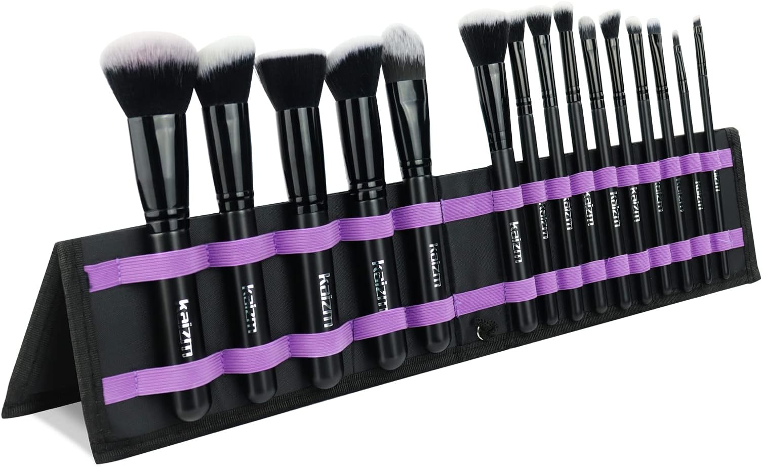 Cosmetic Makeup Brushes Set Portable Foundation Brush 15pcs Black Kabuki Eyeshadow Concealer Lash Blush Brush with Case