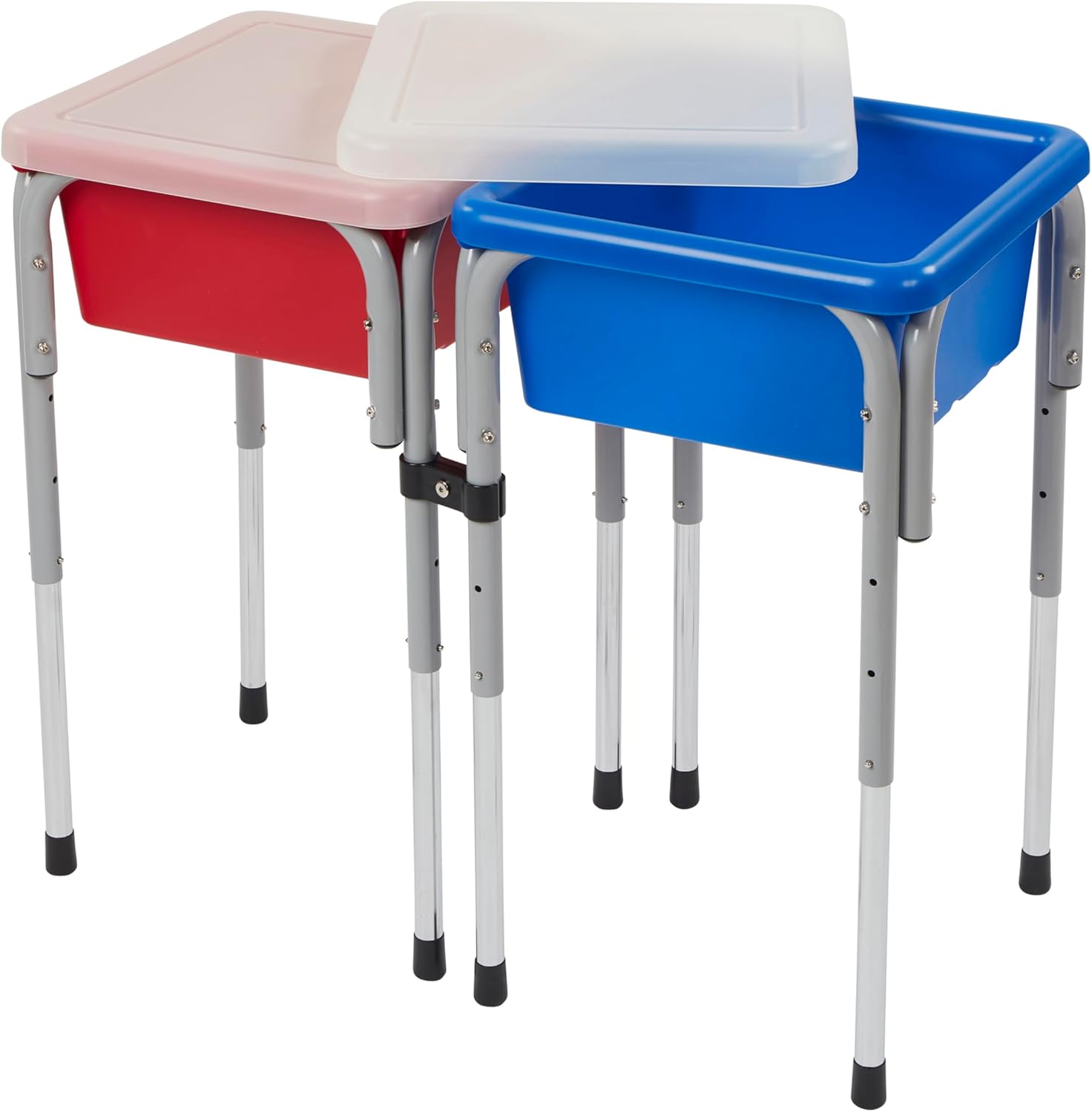 Adjustable Double Sensory Table with Lids, Kids Furniture, Blue/Red