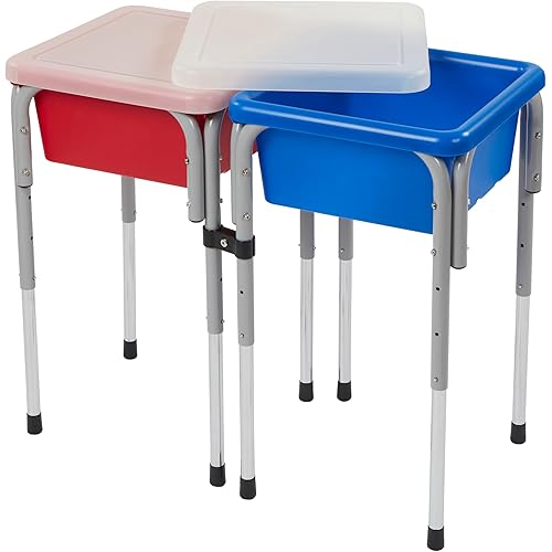 Double Sensory Table with Lids, Adjustable Table, Blue/Red