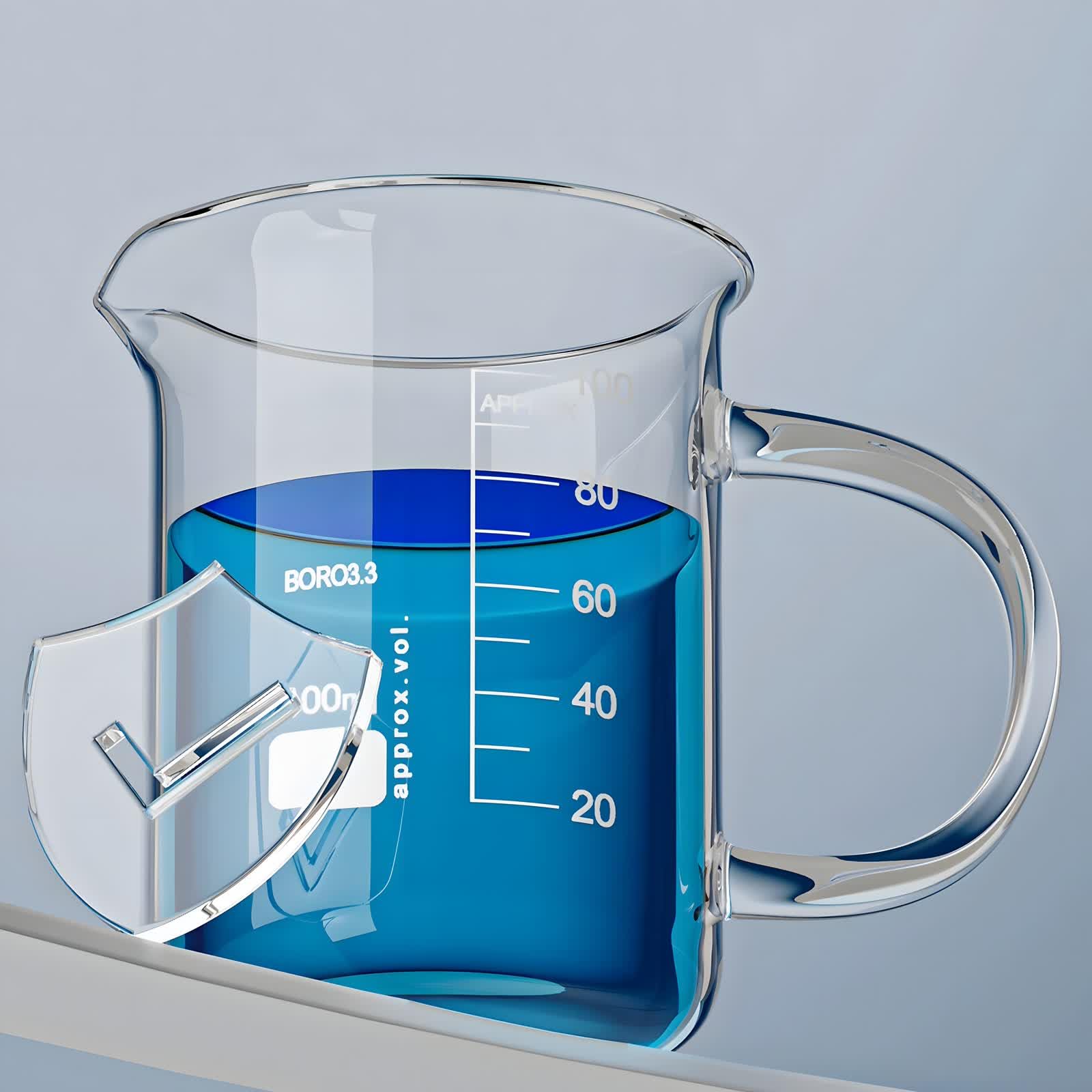 VIDOO Zlewka Laboratoryjna ze Szkła Borokrzemowego z Uchwytem Odporna na Wysoką Temperaturę z Podziałką do Laboratorium i Chemii, 2000ml