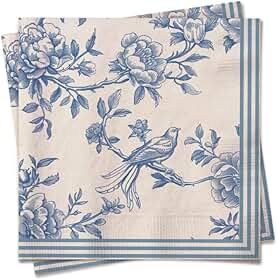 Guardanapo de Papel Versalhes Azul e Marfim 32,5 x 32,5 cm Folha Dupla 20 Folhas Cromus