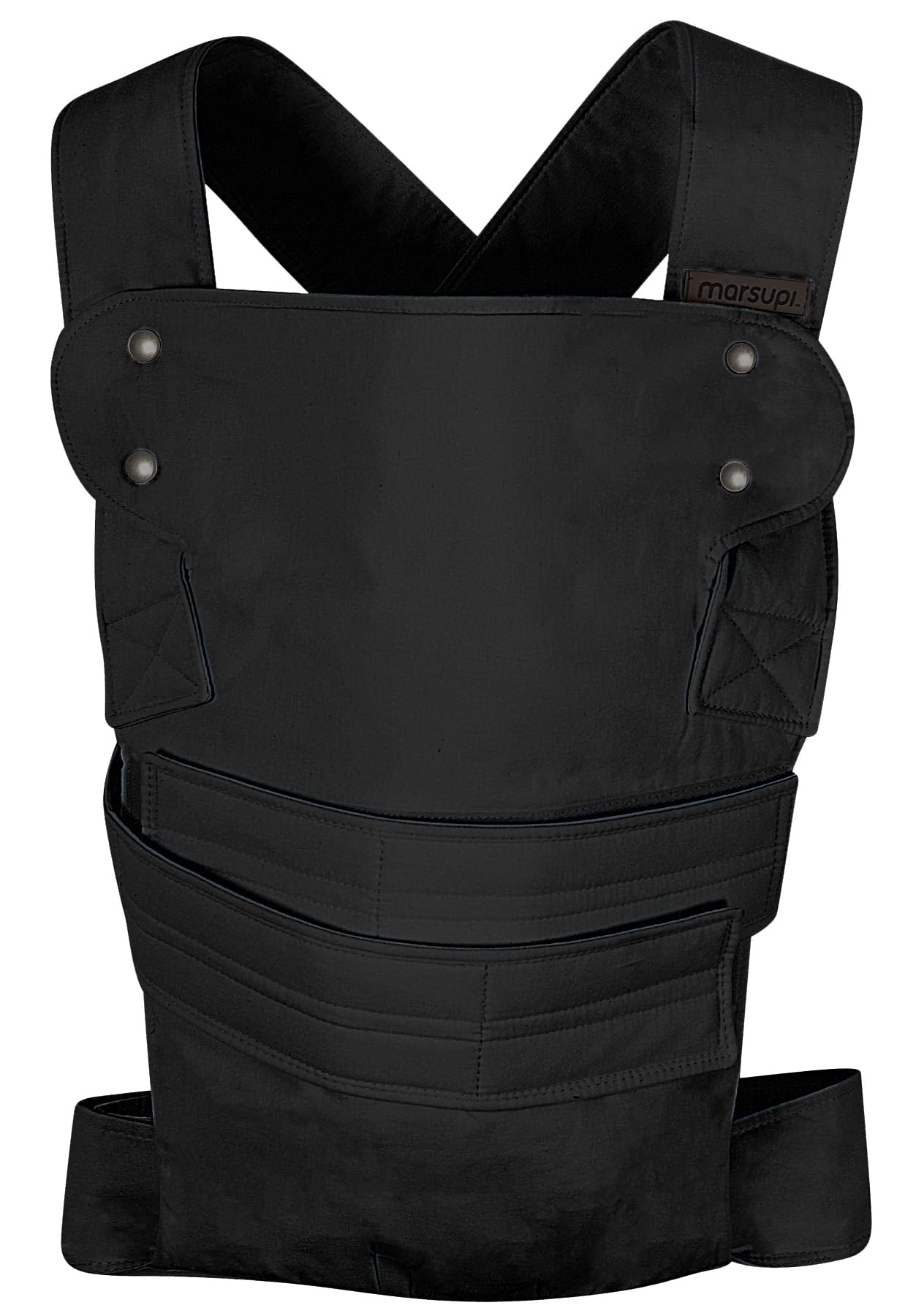 marsupi Mochila Portabebés - Para Bebés desde Recién Nacidos y Niños Hasta los 15 kg - Ligera y Compacta, Con Sistema de Sujeción Fácil y Resistente - Algodón Orgánico - Negro XL