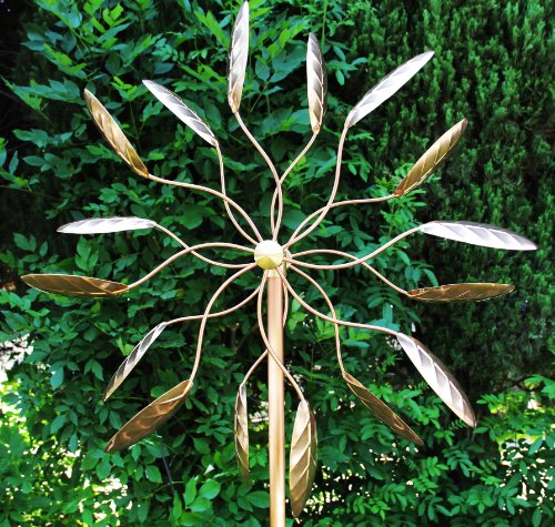 Stanwood Wind Sculpture Kinetic Copper Wind Sculpture, Dual Spinner Spinning Ficus Leaves