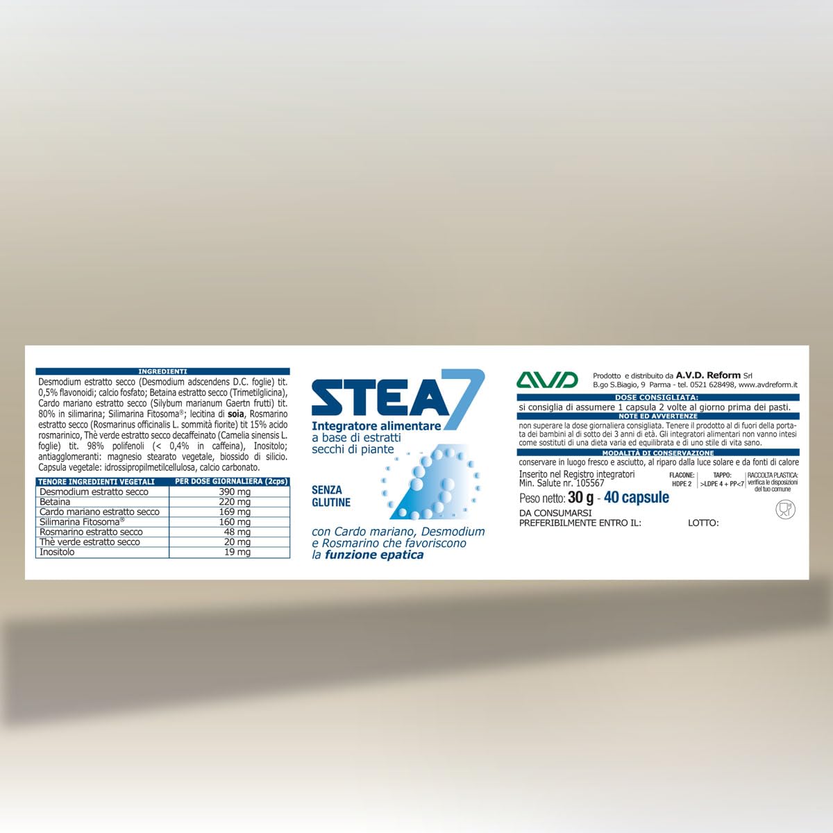 AVD REFORM | Stea7 – Integratore alimentare per la funzionalità epatica e il benessere del fegato con estratti vegetali selezionati – 40 capsule – Prodotto in Italia