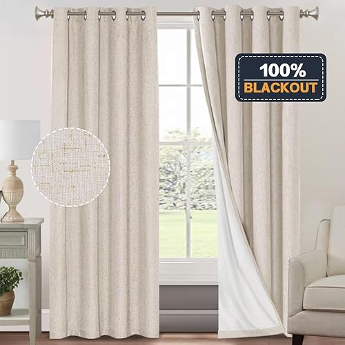 Miniatura 469 de PrinceDeco Cortinas opacas 100% para dormitorio, cortina de lino para puerta corrediza de cristal, cortinas opacas extra anchas con ojales Arena
