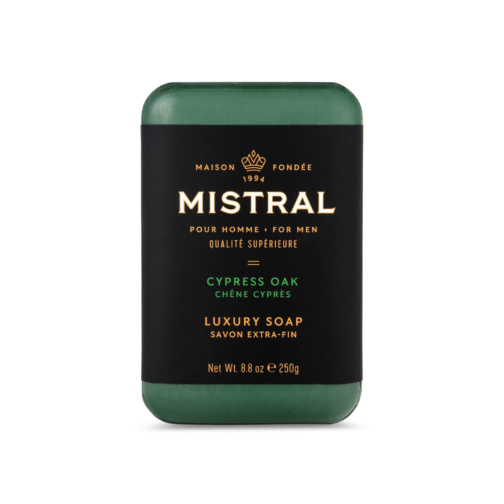Mistral Cypress Oak Luxury Bar Soap for Men | Men’s Natural Soap Bar | Paraben, Phthalates Free | Moisturizing & Triple-Milled Natural Soap for Men - Made in France | Large, 8.8 oz