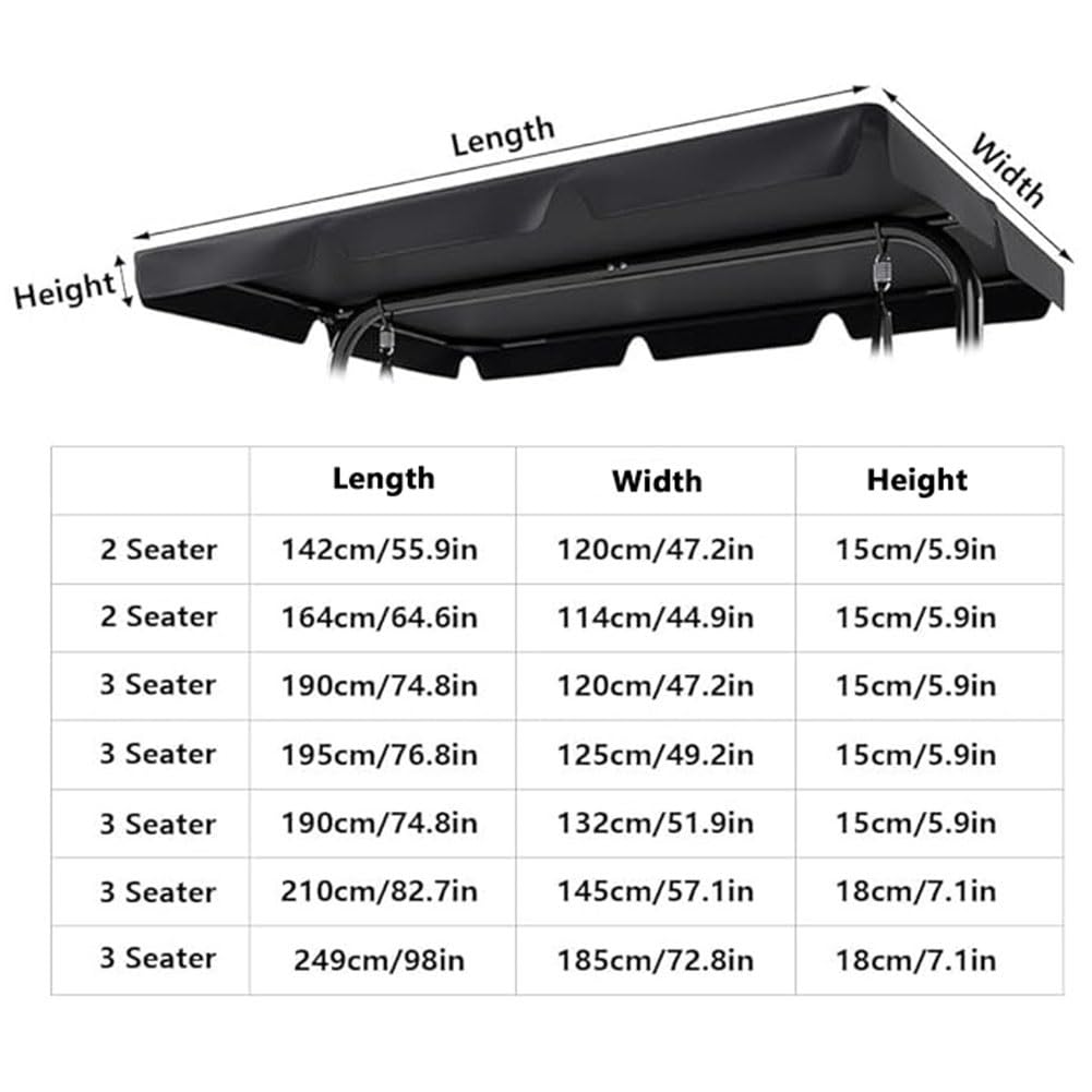 Toit de Rechange pour Balancelle de Jardin, Couverture Supérieure pour Hamac de Patio Imperméable Anti-UV pour Meubles Extérieur 2 À 3 Places(Rouge,210x145x18cm/83x57x7inch)