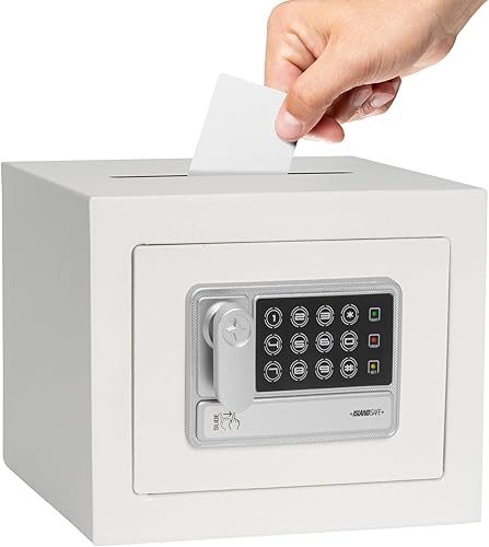 Caja de seguridad electrónica pequeña para niños, moneda, hogar, oficina, hotel, habitación, joyería de negocios (blanco)
