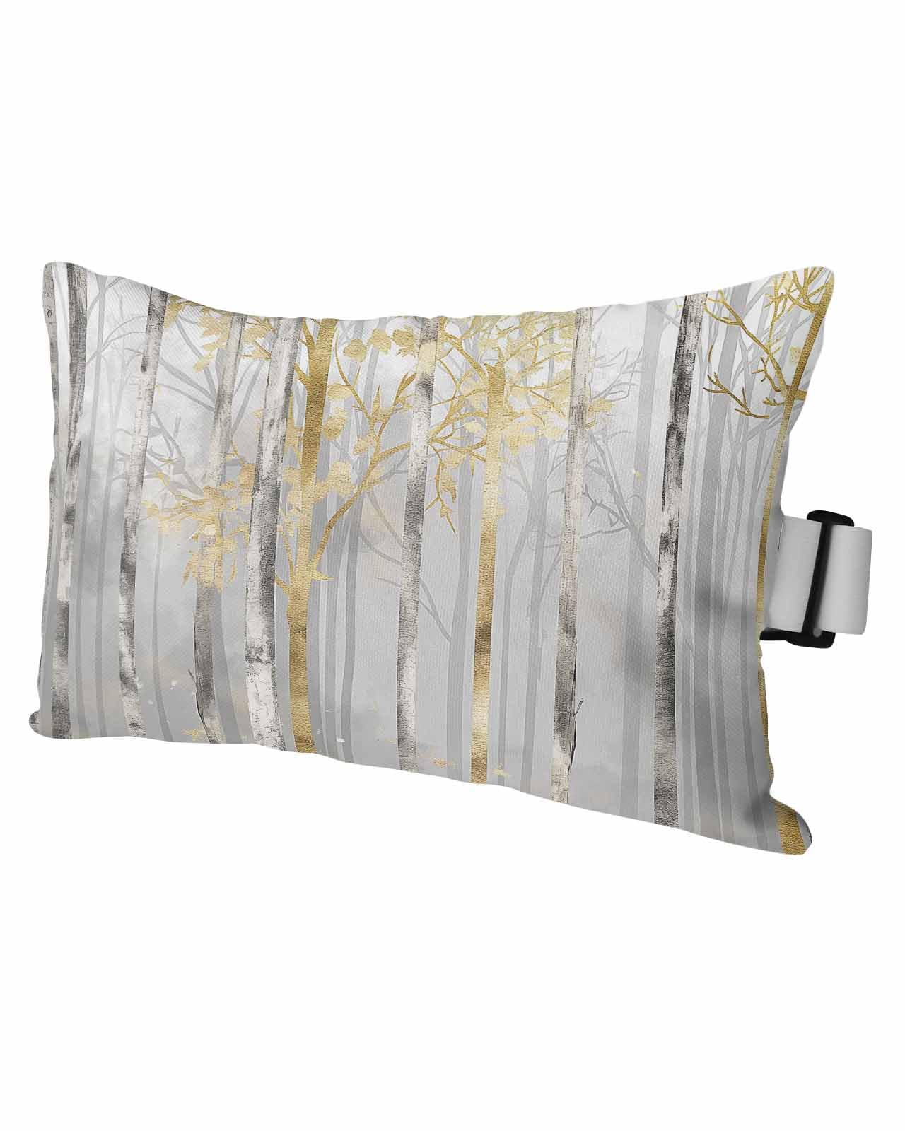 Abstract Forest Outdoor Beach Pool Chaise Lounge Chair Head Throw Pillow Covers 12x20 With Insert And Adjustable Elastic Stripe Set of 1,Lumbar Cushion Pillow Cases,Modern LAndscape Painting Grey Gold