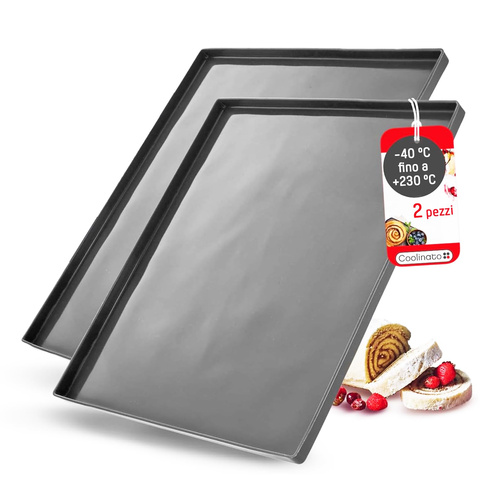 Coolinato - Set di 2 tappetini forno silicone con bordo grigio - Base in silicone platinico ribordata anti-sgocciolamento 36,5x27x1cm resistente al forno fino a 230°C e antiaderente incl. 4 ricette