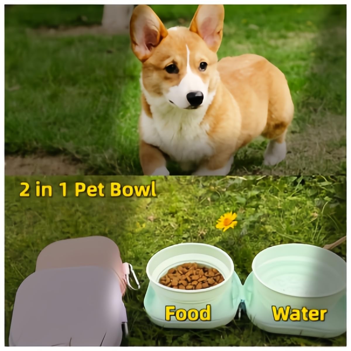 Zusammenklappbarer Doppelnapf aus Silikon für Hunde und Katzen, 2-in-1-Set für Haustiere – Lebensmittelqualität, faltbar und langlebig, tragbar für Outdoor-Reisen, leicht zu reinigen (lila)