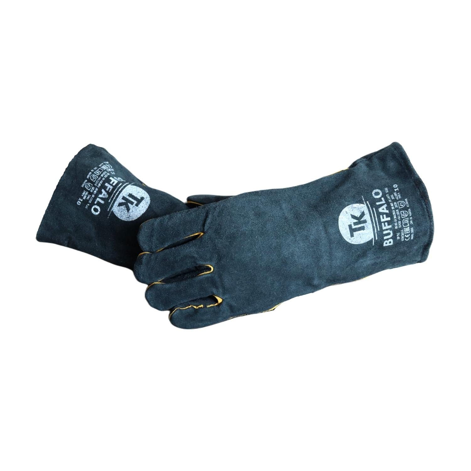 TK Buffalo 72 Paar Set - Schweißerhandschuhe, Grillhandschuhe, Feuerfeste Handschuhe, Baumwollgefüttertes Leder, Doppelnähte, Schutzhandschuhe für Kamin, BBQ, Grill, Herd, Schwarz, Gr. 10