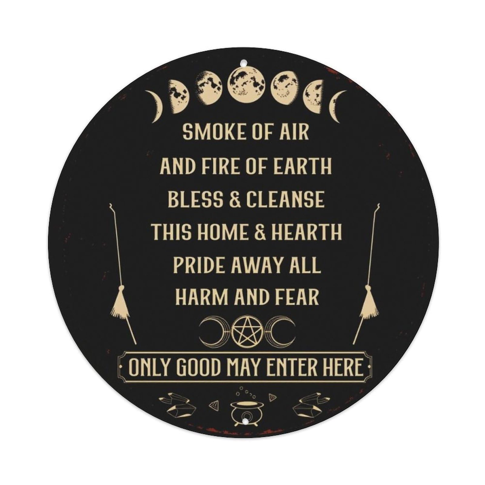 Dark Moon Phase Witch Home Blessing Vintage Round Decor Sign Vintage Aluminium Metal Sign, Retro Wall Decor for Home, Bar, Garage & Farmhouse 20x20cm