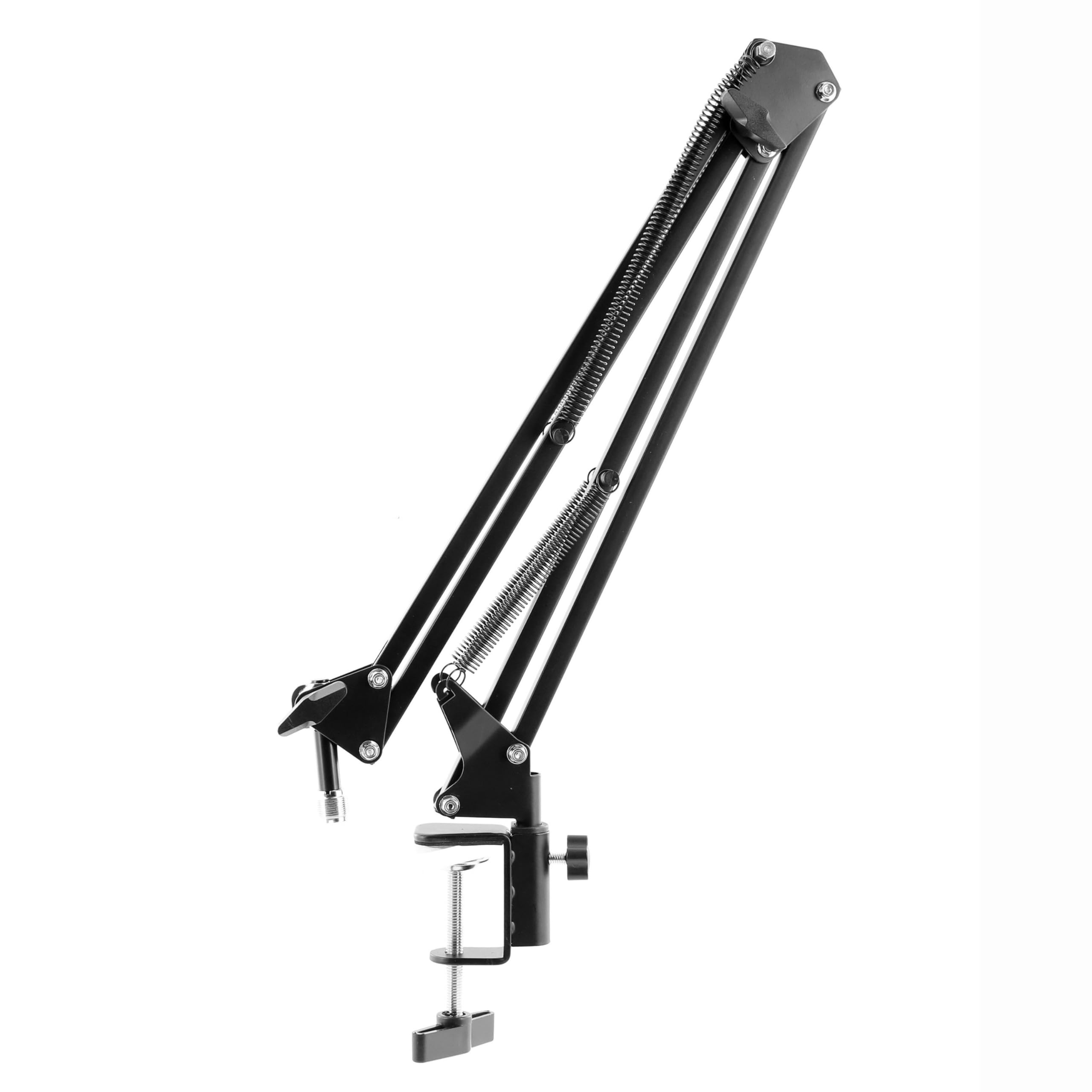 Plugger Studio Podcast Arm Support de Suspension Microphone réglable, Perche Ciseaux Microphone Bras articulé Noir pour Podcast Streaming Broadcast Gaming Radio. Adaptateur fileté 3/8" – 5/8" fourni.
