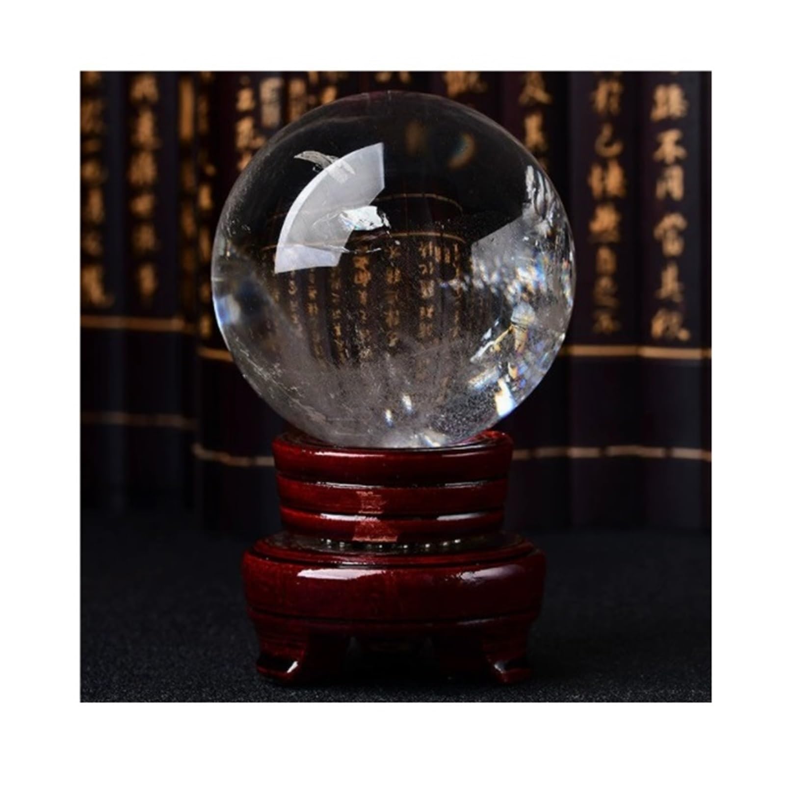 Crystal Ball Ornament Rock Crystal Sphere With Wooden Stand Fengshui Stone Ball Decoration For Meditation Decoration(5-6CM)