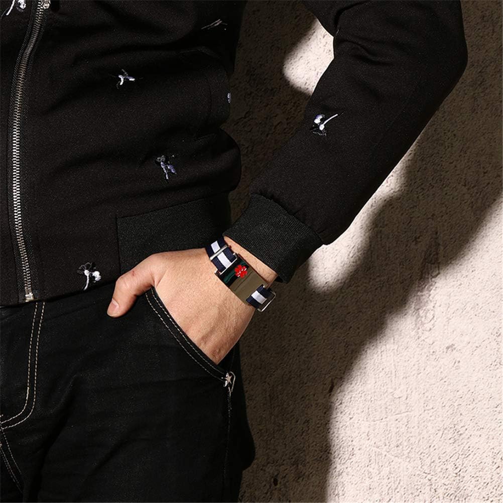 Fashion Month Men's Medical Alert ID Bracelet Stainless Steel 26mm Tag Nylon Rope Length Adjustable Emergency Jewelry Free Engraving