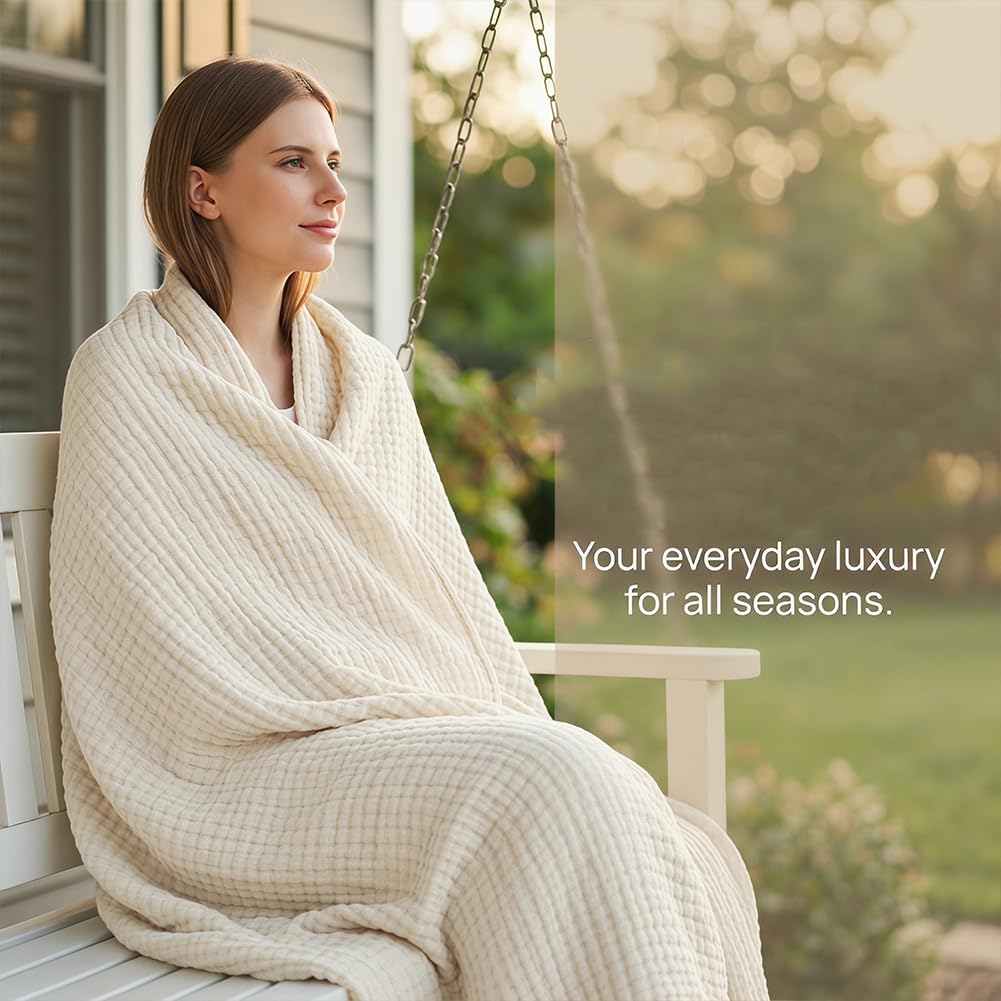 Sanfte Musselindecke, Sommer Musselin Decke Für All Seasons, Leicht & Atmungsaktiv Baumwolle Kuscheldecke Muslin Blanket Erwachsene, Sanfte Musselin Decke Für Couch, Sofa & Bett (E, M)