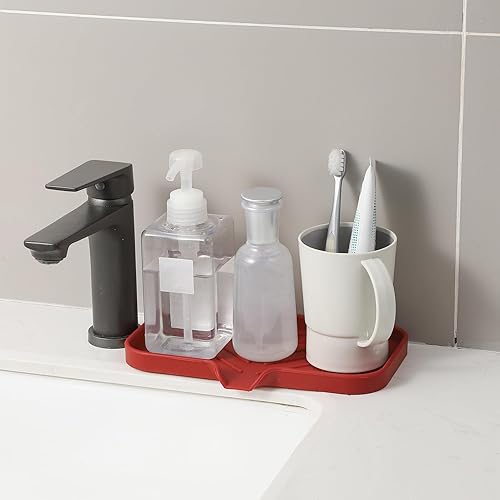 Vista 33 de Jaboneras de baño de silicona con boquilla de drenaje, organizador de fregadero de baño y cocina, soporte para esponja, bandeja de jabón para Gris