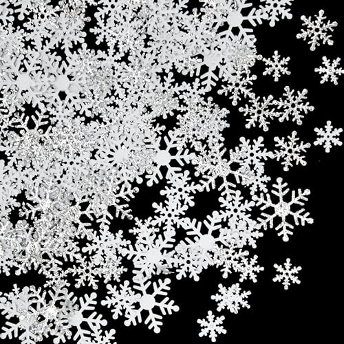 800 Pcs Silver Christmas Snowflakes Confetti Decorations - Fake Snow Confetti Crafts Snowflake Christmas Party Supplies for Winter Wonderland Frozen Themes Birthday Baby Shower Party Table Decor