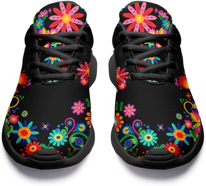 Womens Floral Walking Shoes Love Heart Print Mesh Breathable Comfort Walking Sneaker Sports Athletic Training Tennis Shoes