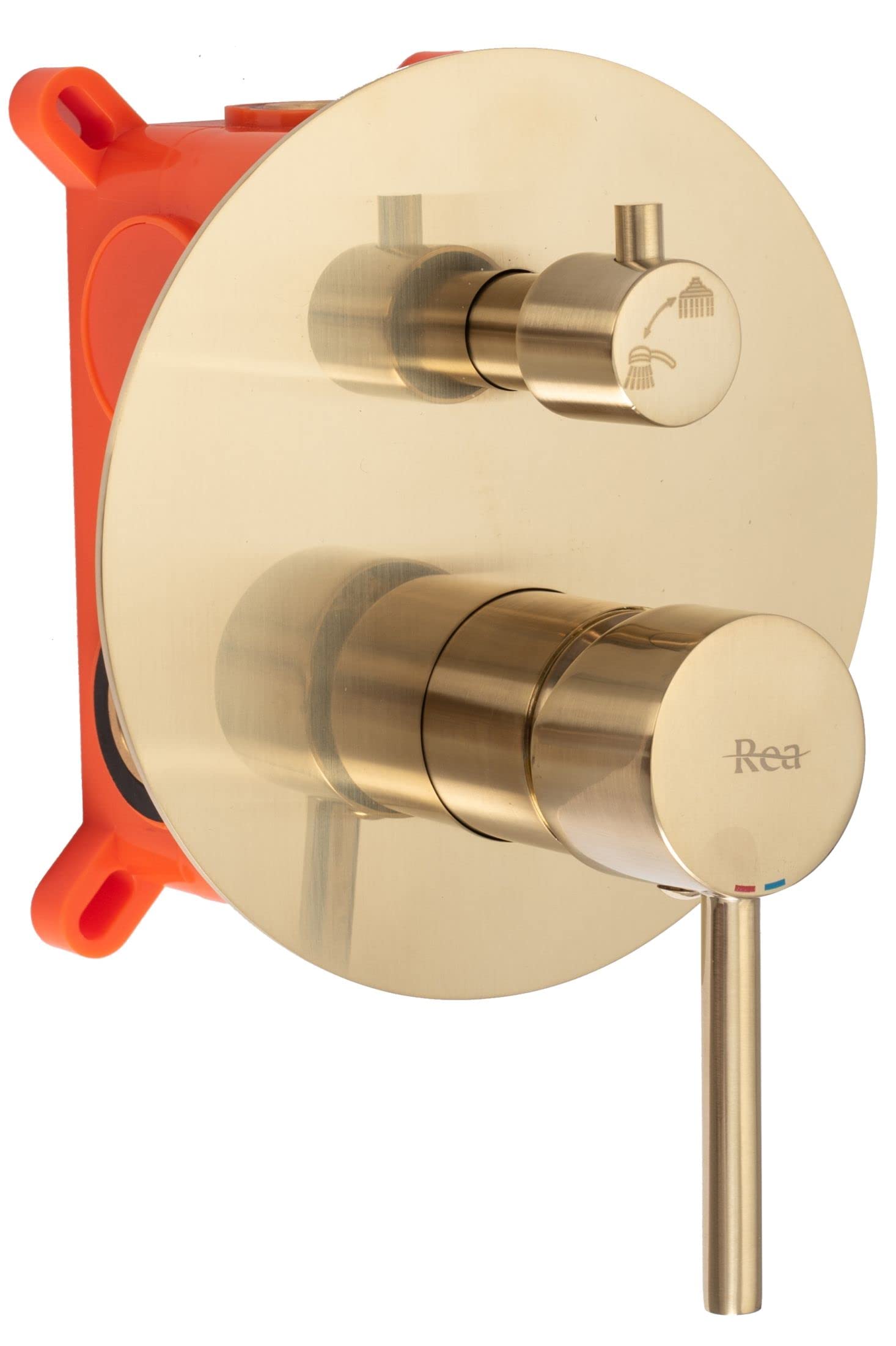 Rea Unterputz Duschsystem Lungo Gold Matt + BOX Duschset Duscharmatur mit Duschkopf und Kopfbrause aus Edelstahl Duschgarnitur für Badezimmer (Gebürstetes Gold)