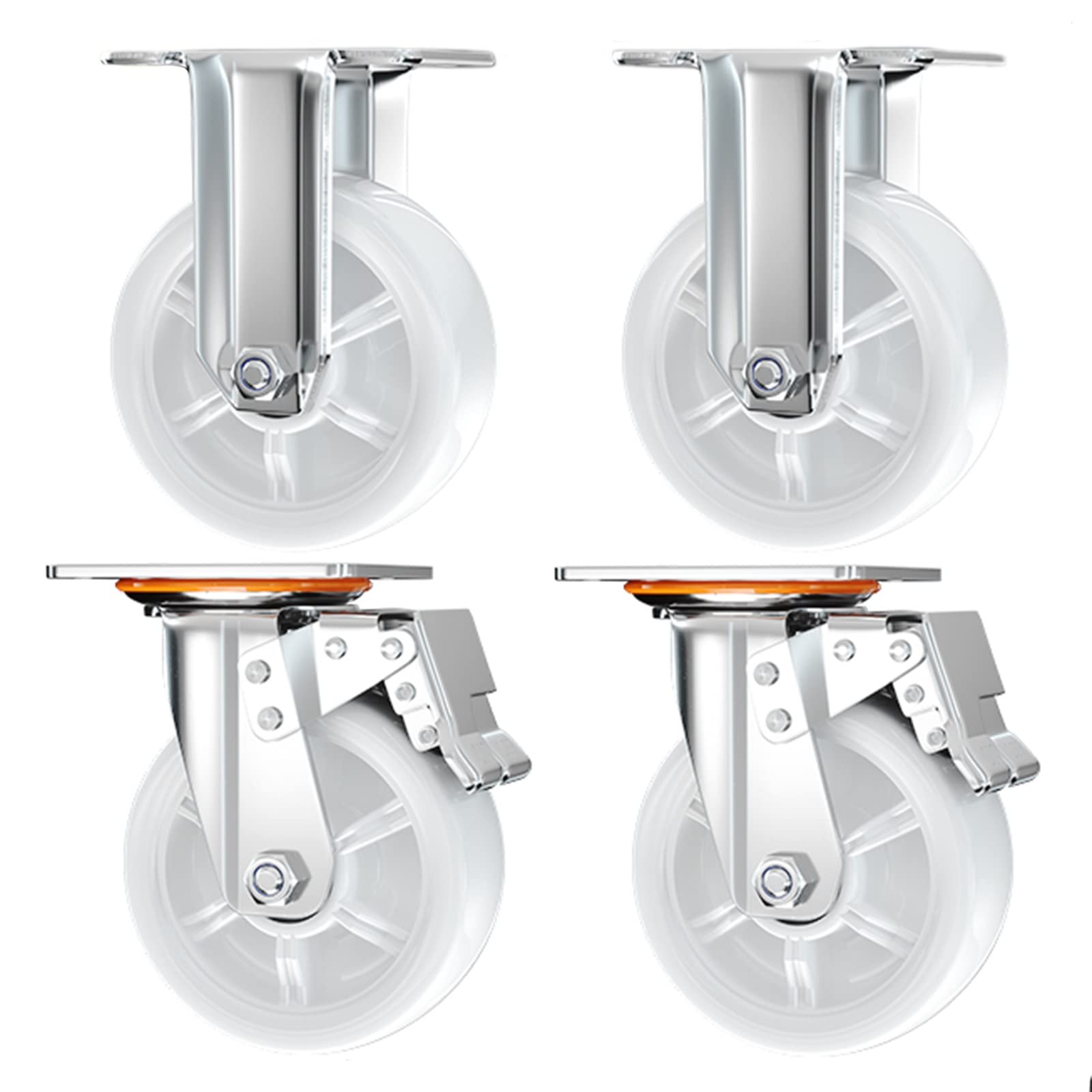MRKU Carrello in Nylon per impieghi gravosi, Set da Quattro Pezzi, 2 Ruote direzionali, 2 Ruote con Freno Universale, Pressione anticaduta, Rinforzo e Ispessimento