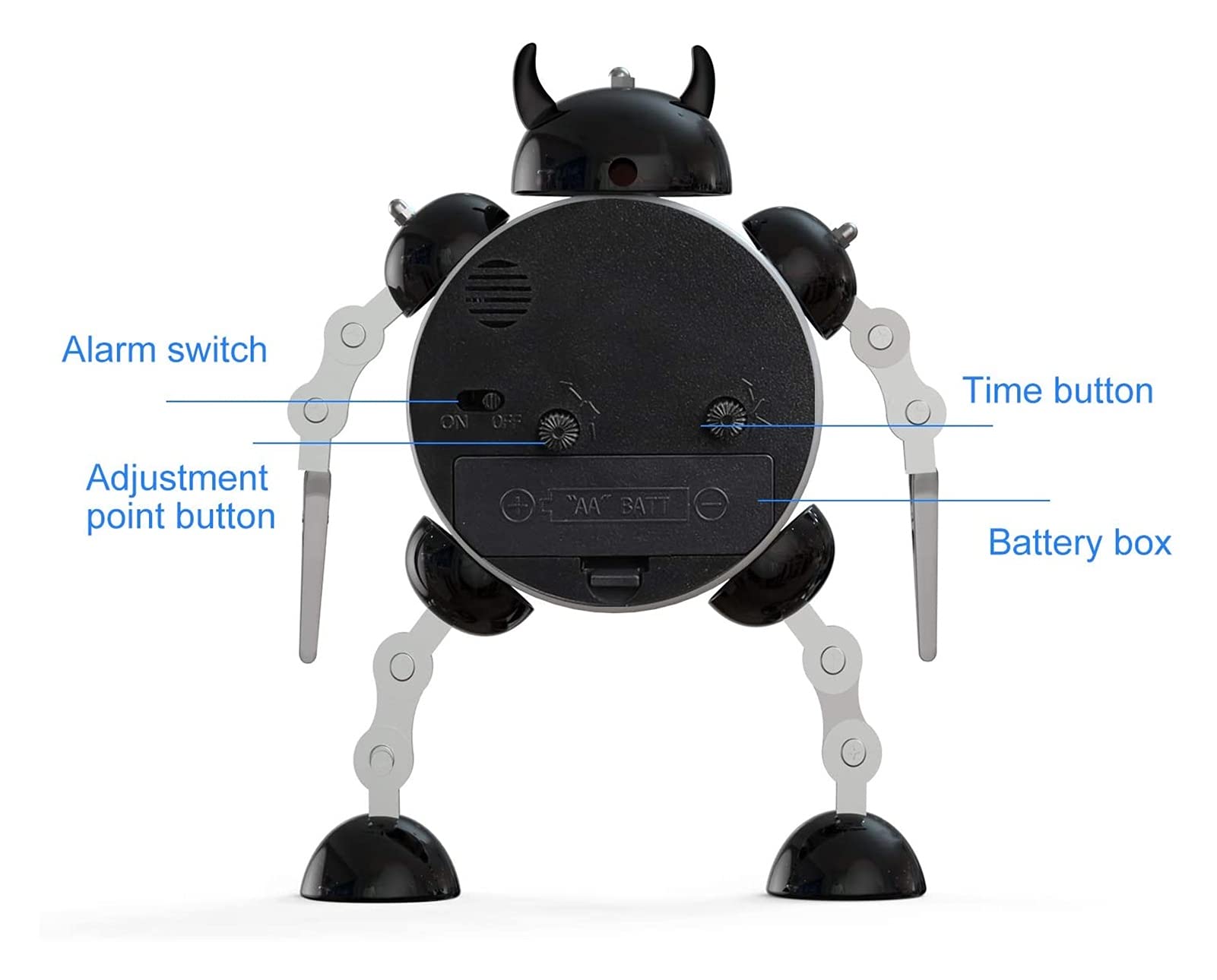 Budzik dla dzieci, robot budzik dzieci analogowy budzik bez tyknięcia cichego budzika dla chłopców dziewcząt, najlepszy prezent (niebieski) (Color : Black)