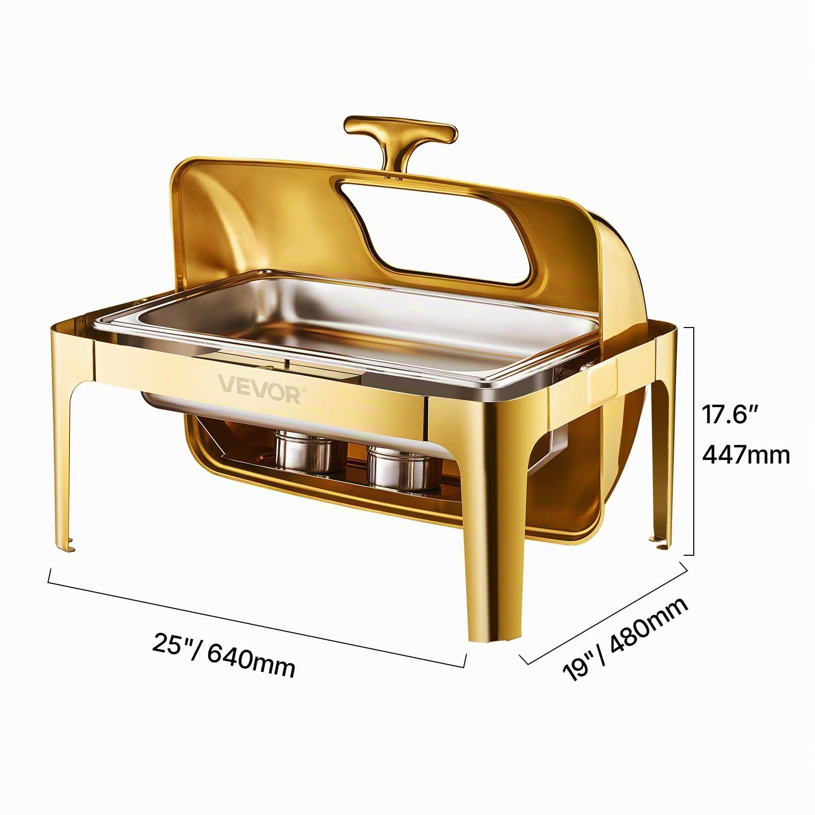 VEVOR Chauffe-Plat Rectangulaire 8,5 L, Buffet Chauffant avec Couvercle Rabattable Visible, Réchaud en INOX avec Bac Pleine Taille, pour Buffet Libre-Service Hôtel Traiteur Restauration, Doré